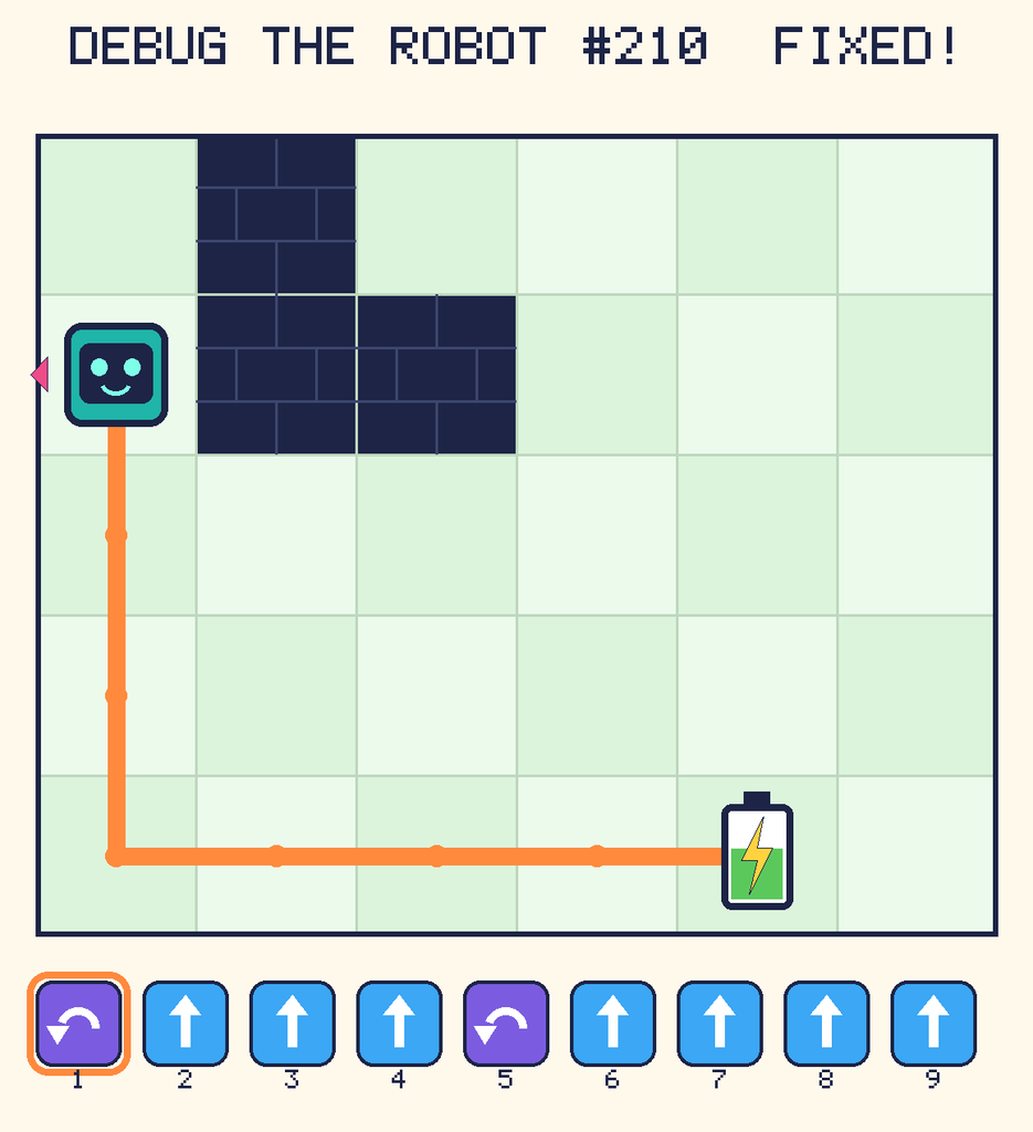 The fixed program, with Beep's route to the battery drawn as an orange line.