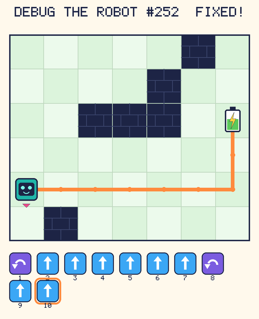 The fixed program, with Beep's route to the battery drawn as an orange line.