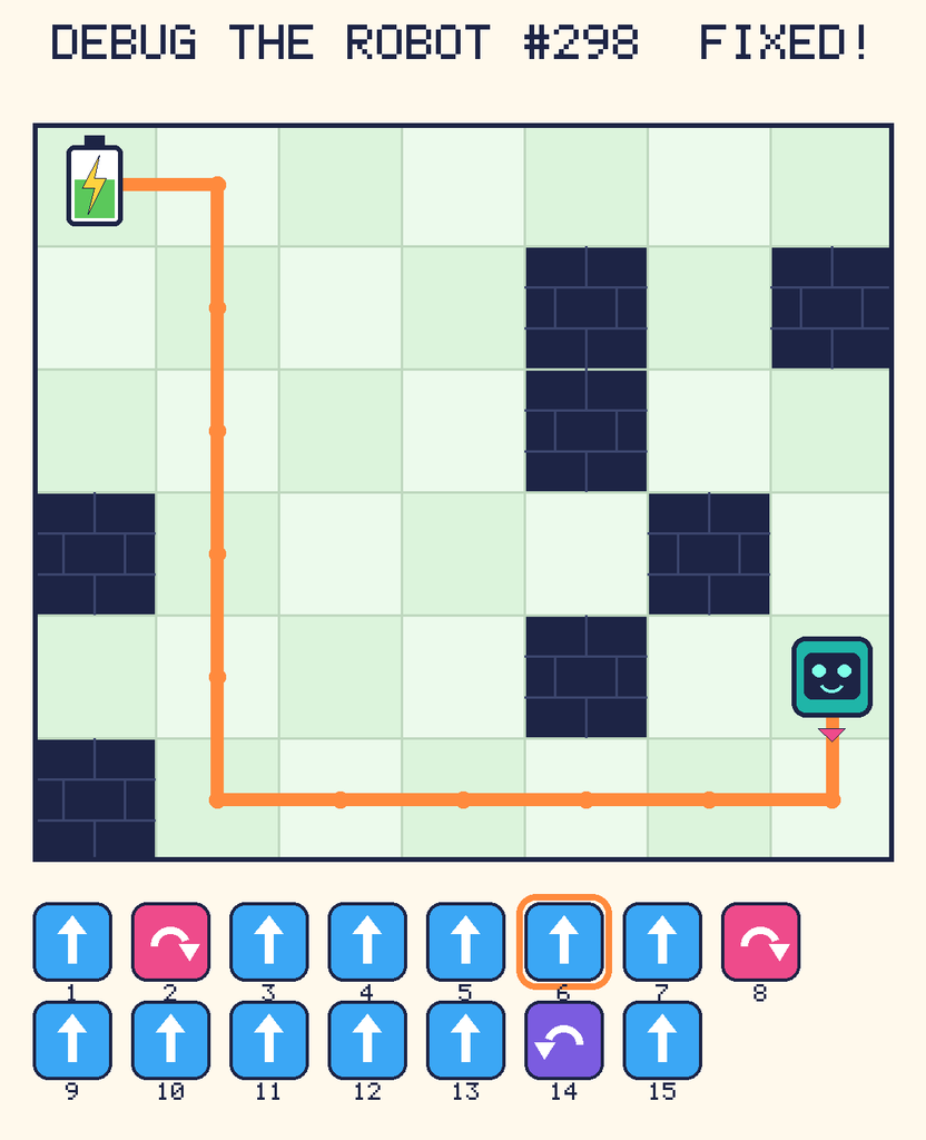 The fixed program, with Beep's route to the battery drawn as an orange line.