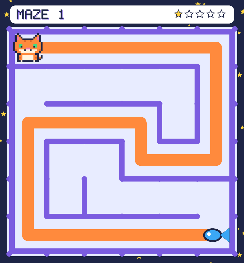 The solved maze 1 with the route drawn as an orange line.