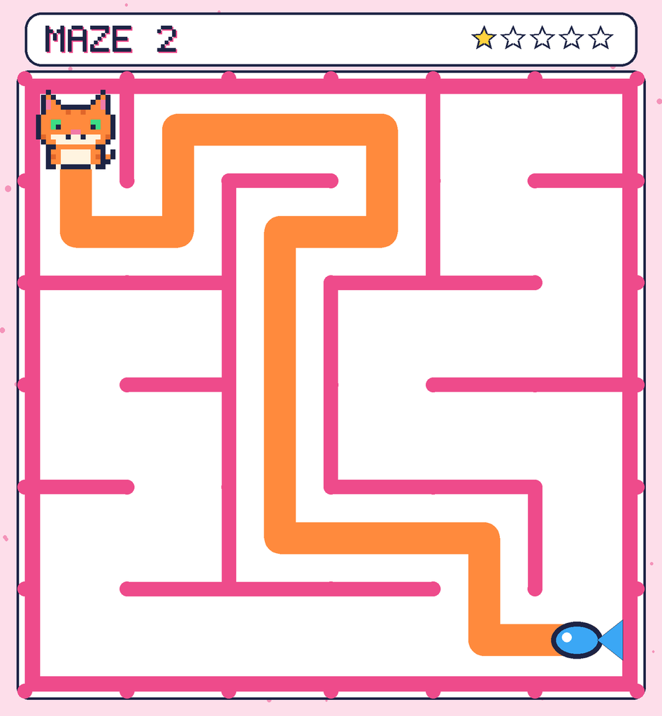 The solved maze 2 with the route drawn as an orange line.