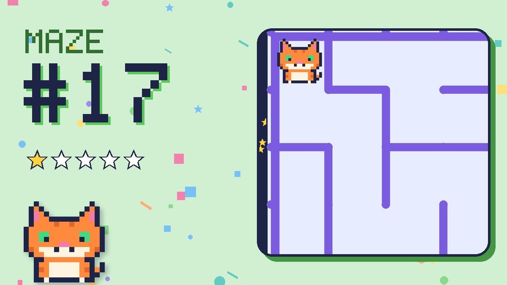 Maze 17 card: a corner of the space station maze with Pixel