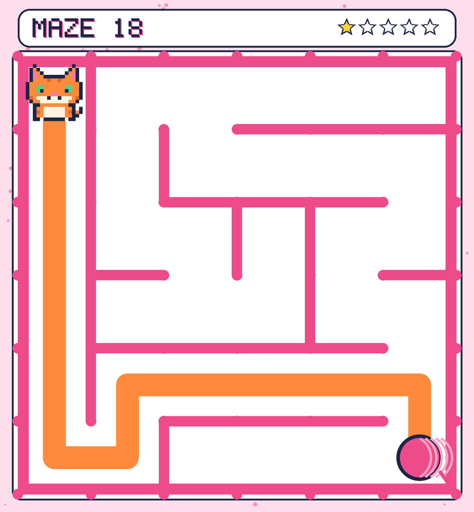 The solved maze 18 with the route drawn as an orange line.