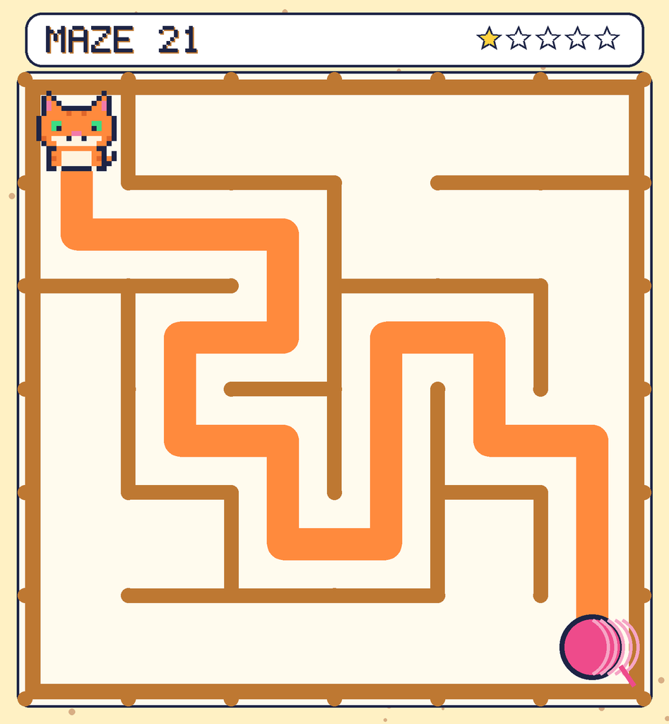The solved maze 21 with the route drawn as an orange line.