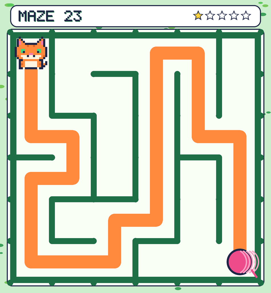 The solved maze 23 with the route drawn as an orange line.