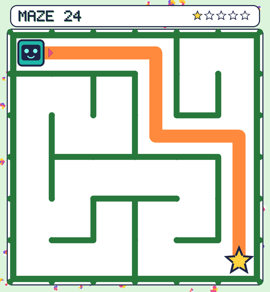The solved maze 24 with the route drawn as an orange line.
