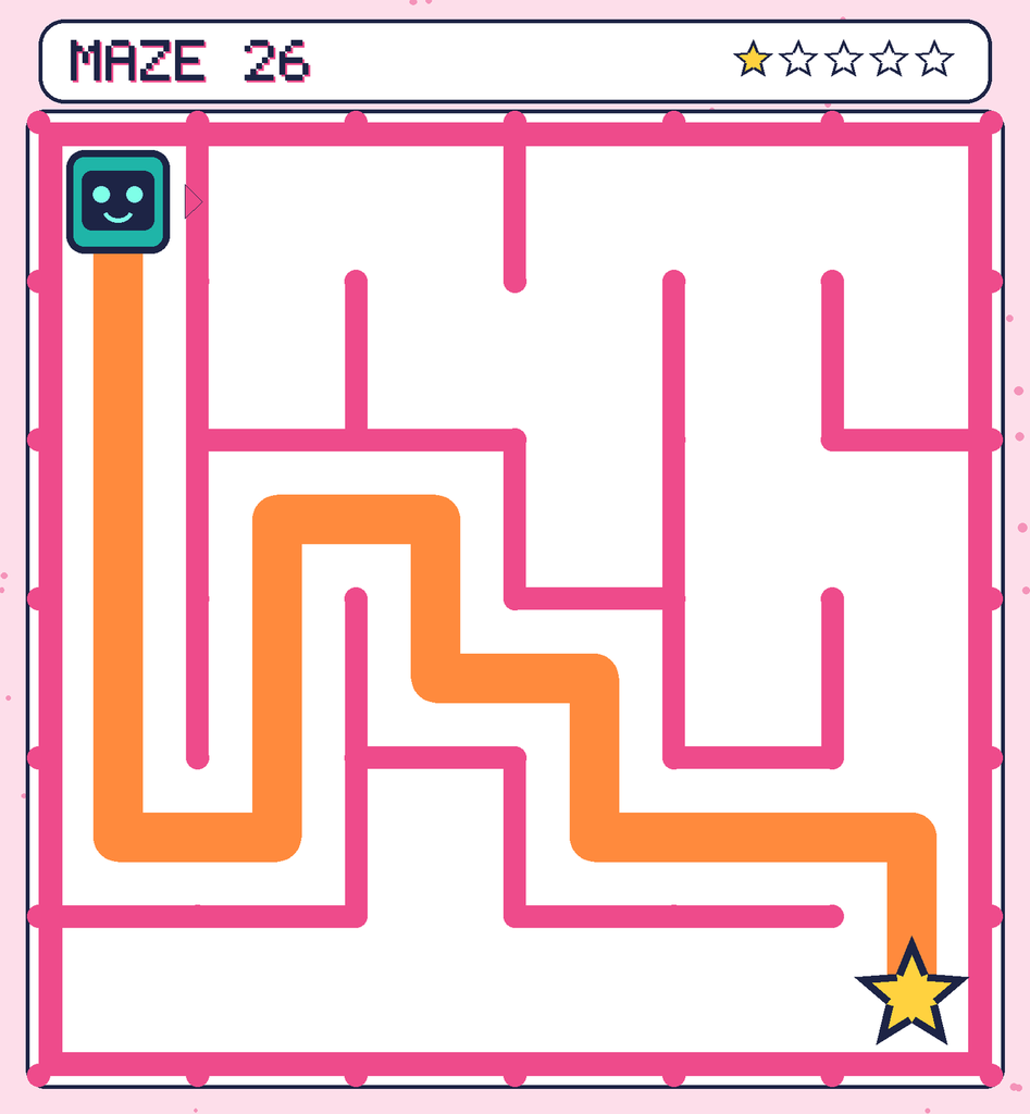 The solved maze 26 with the route drawn as an orange line.