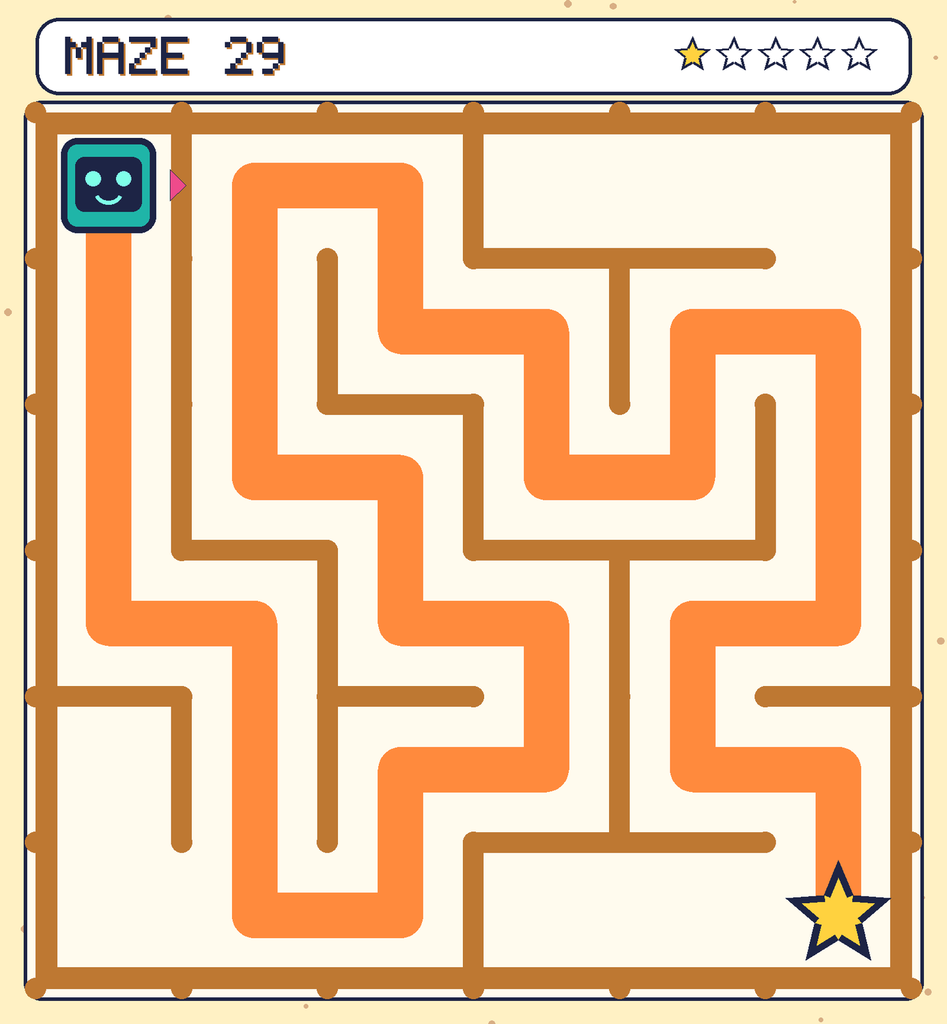 The solved maze 29 with the route drawn as an orange line.