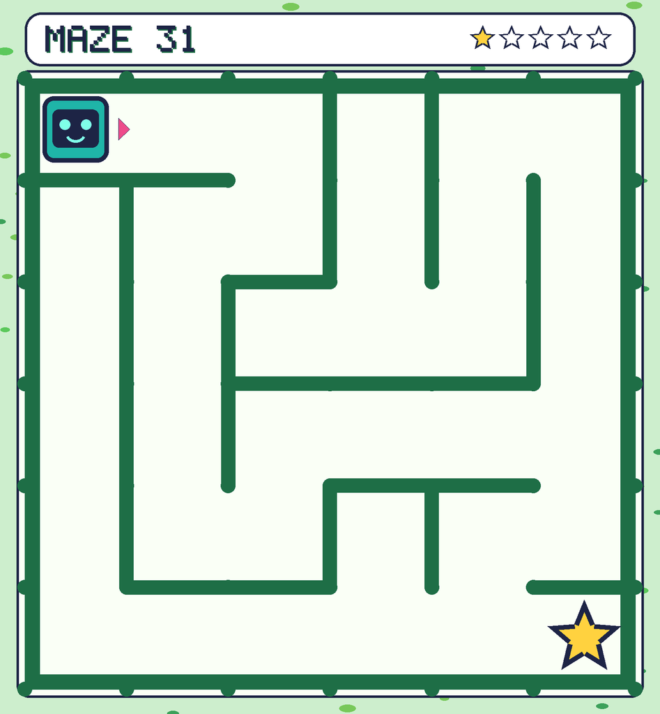 Maze 31. Beep starts in the top-left corner. The gold star is in the bottom-right corner.