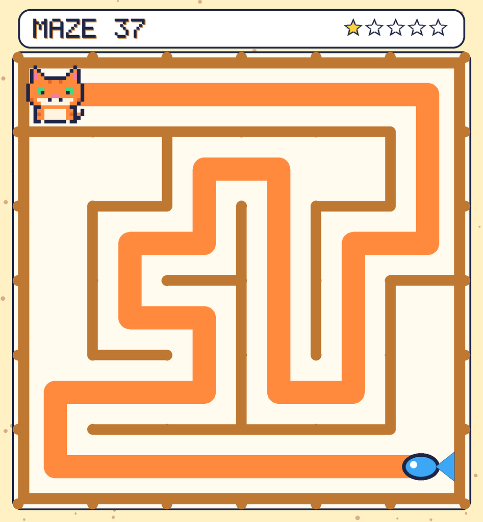 The solved maze 37 with the route drawn as an orange line.