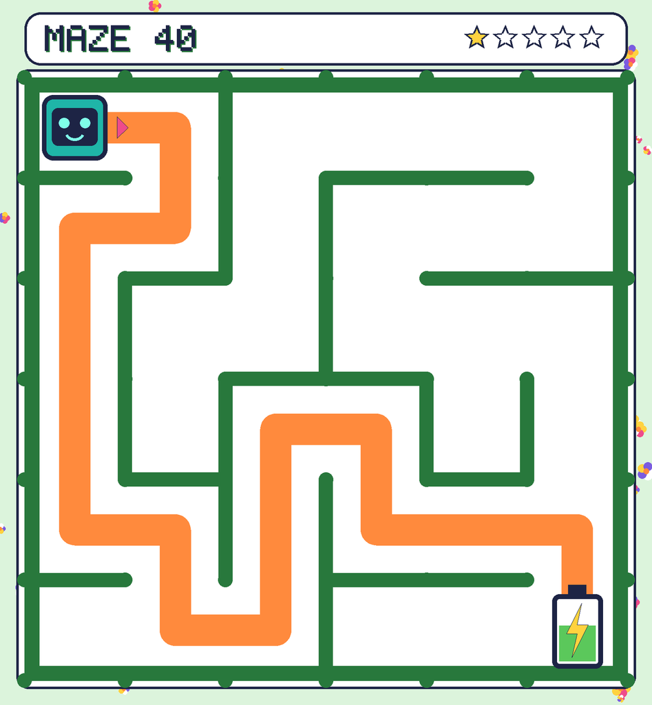 The solved maze 40 with the route drawn as an orange line.