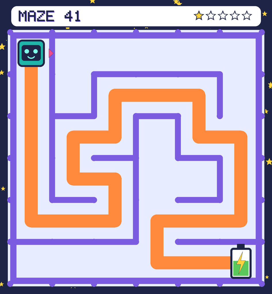 The solved maze 41 with the route drawn as an orange line.