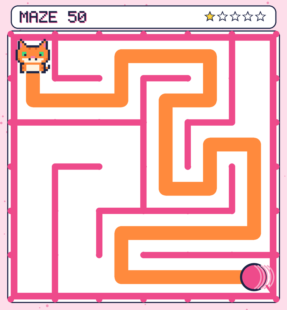 The solved maze 50 with the route drawn as an orange line.