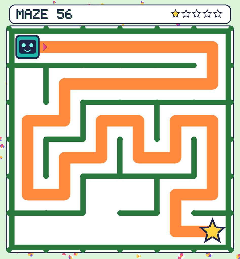 The solved maze 56 with the route drawn as an orange line.