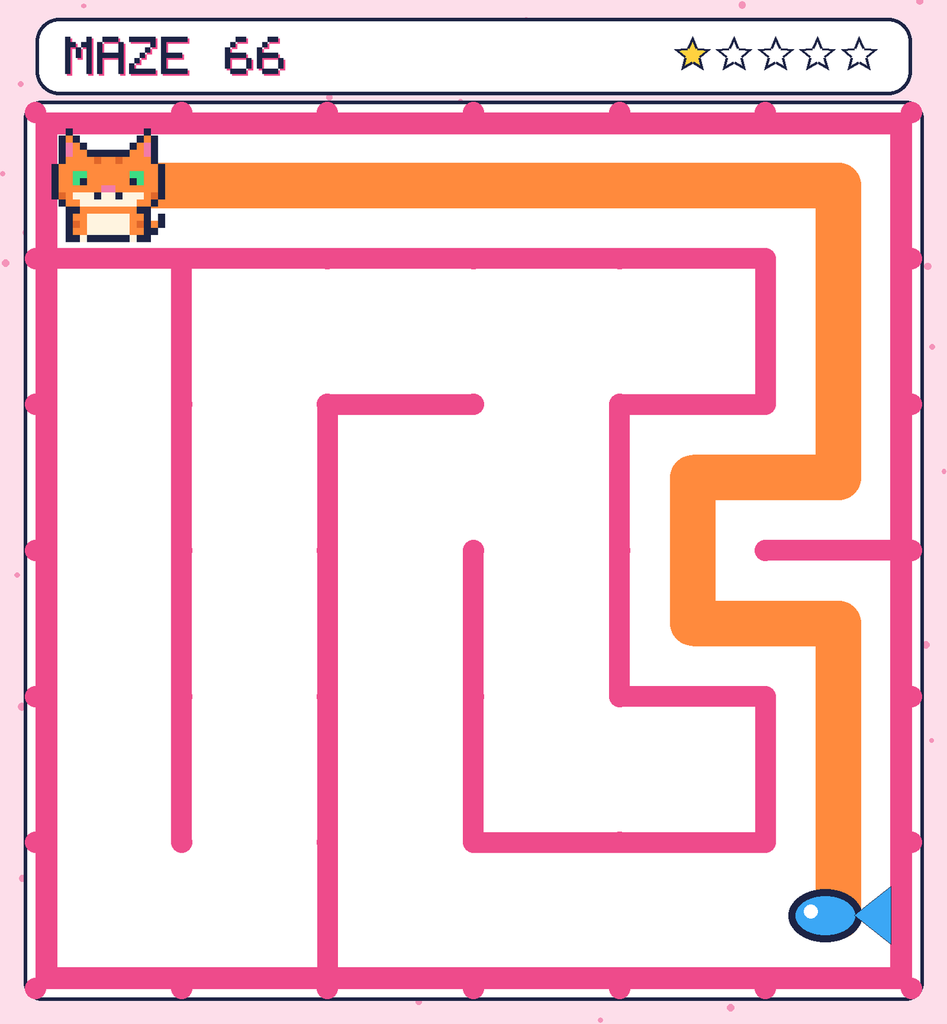 The solved maze 66 with the route drawn as an orange line.