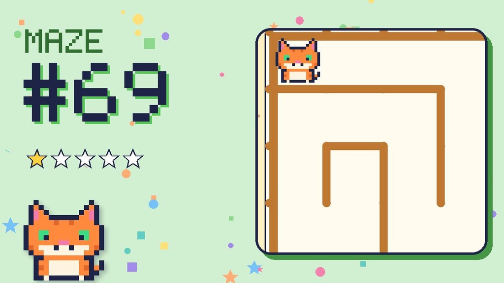 Maze 69 card: a corner of the desert ruins maze with Pixel