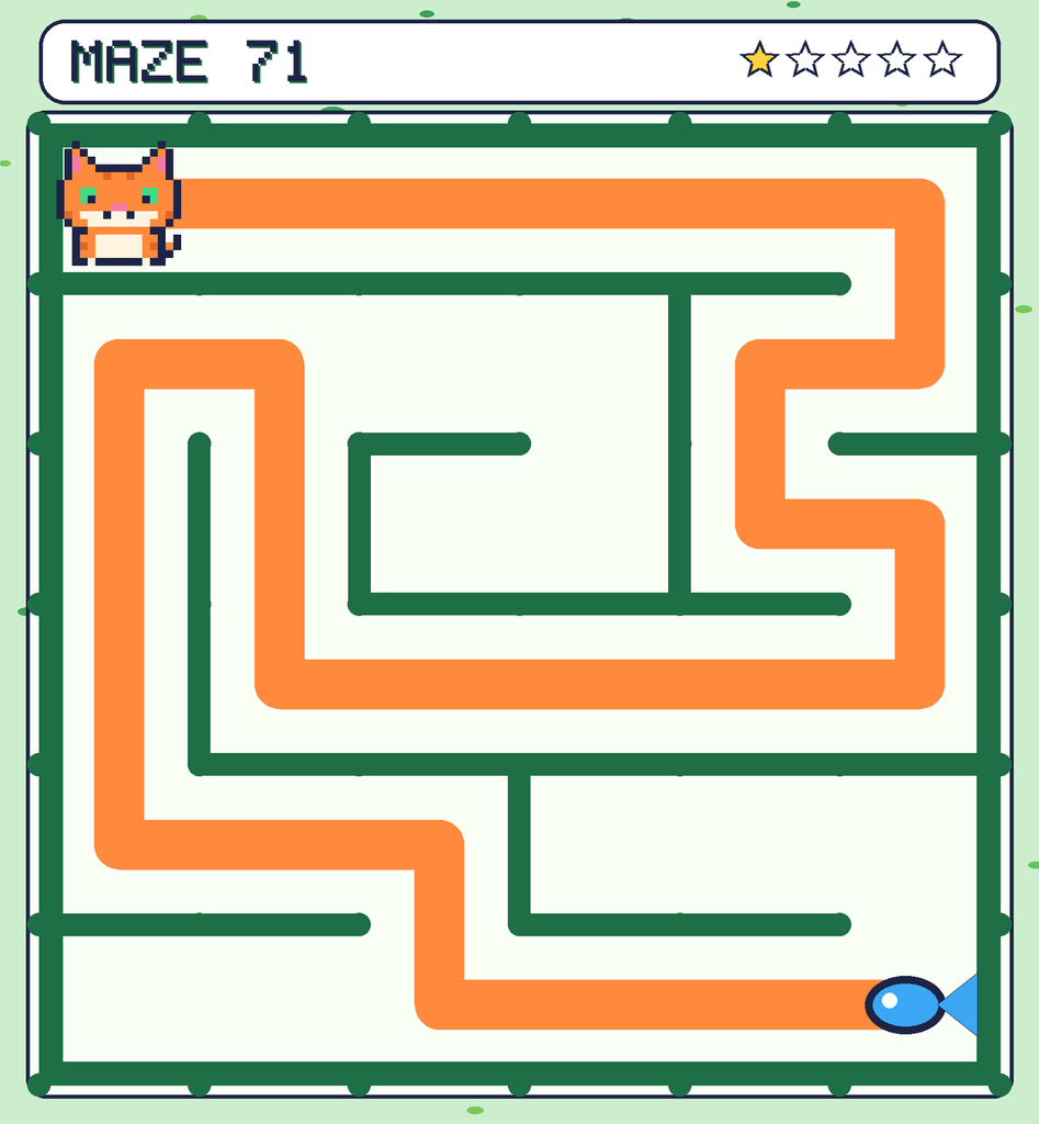 The solved maze 71 with the route drawn as an orange line.