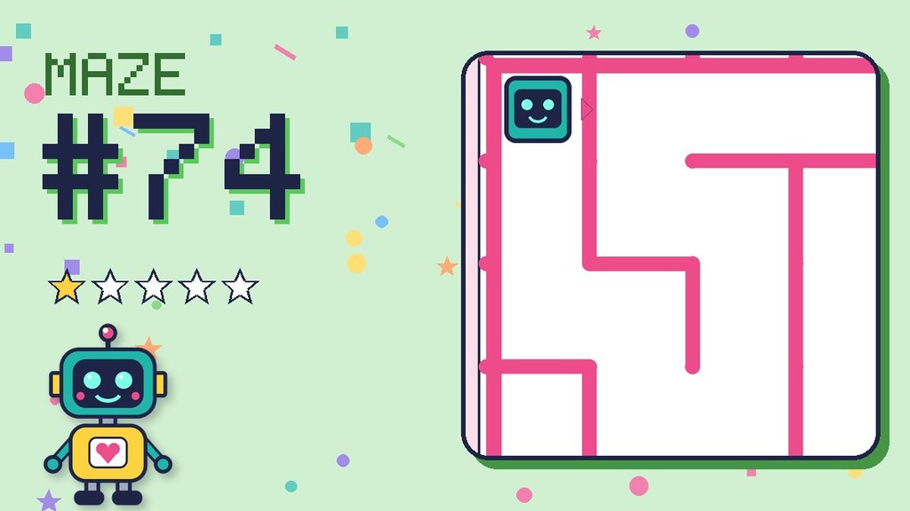 Maze 74 card: a corner of the candy castle maze with Beep