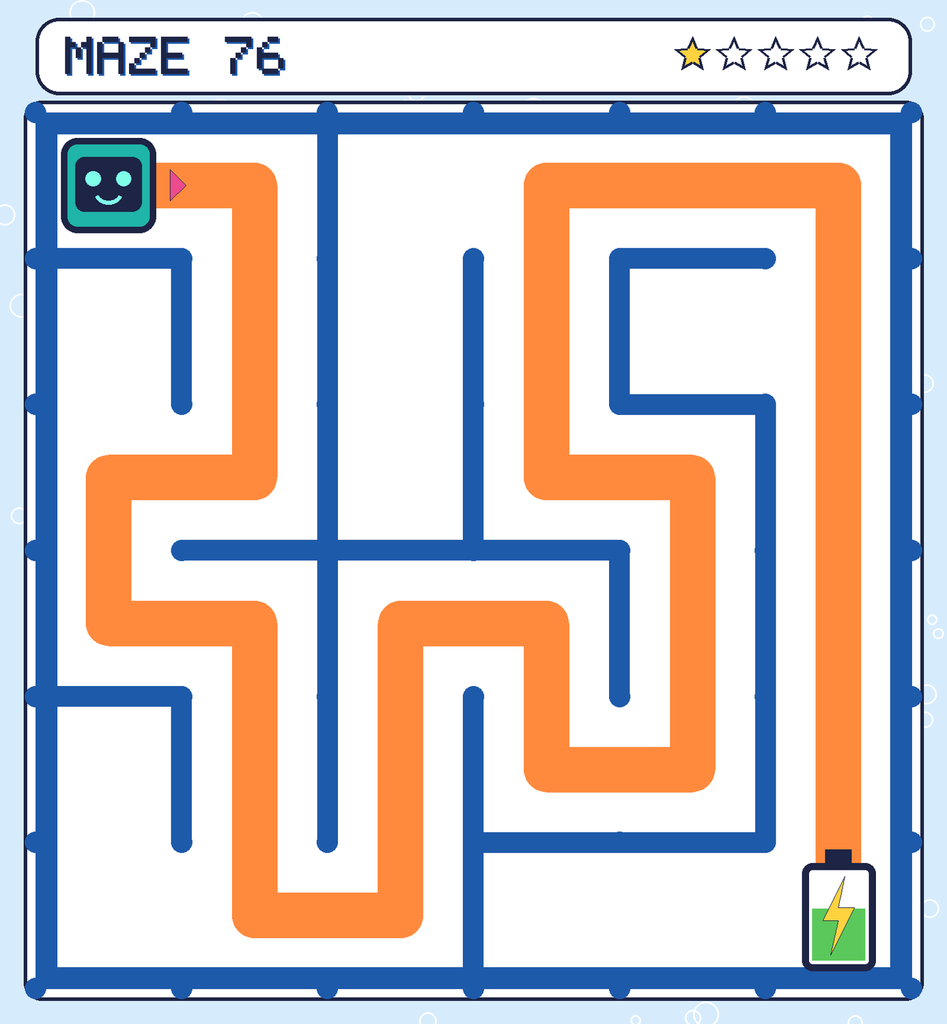 The solved maze 76 with the route drawn as an orange line.
