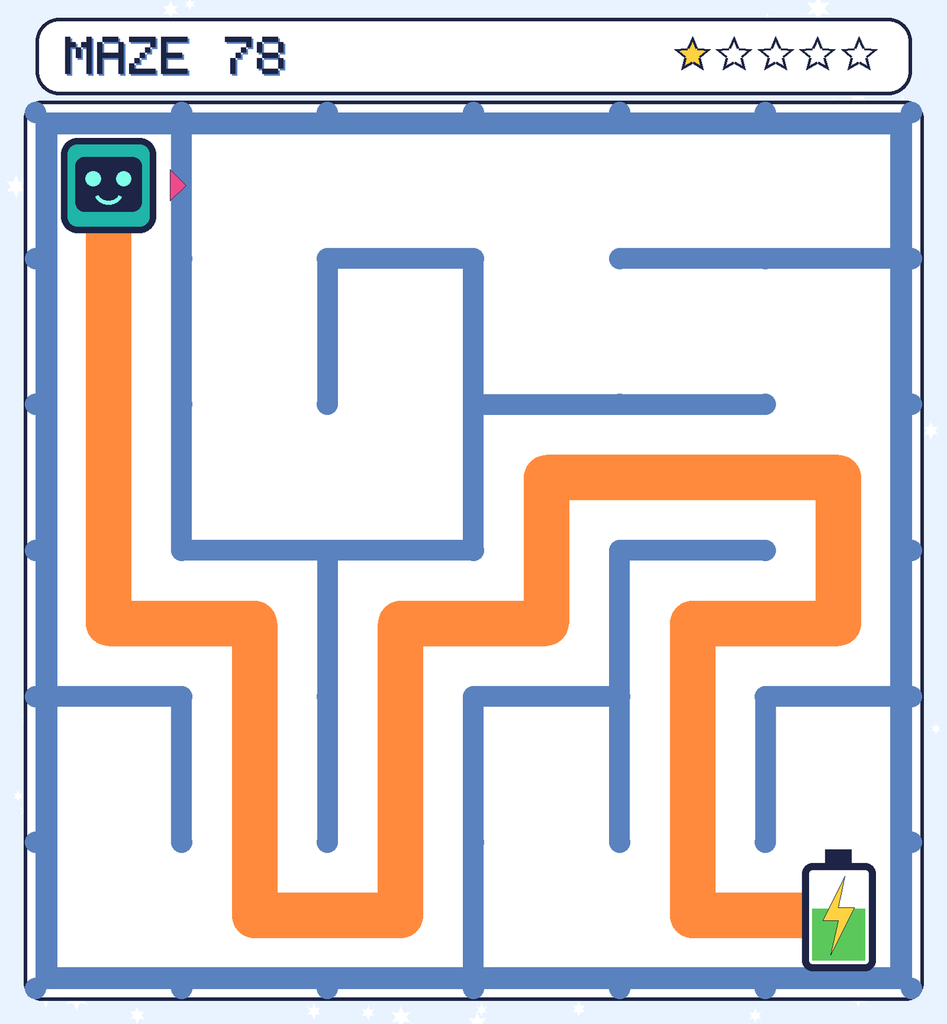 The solved maze 78 with the route drawn as an orange line.