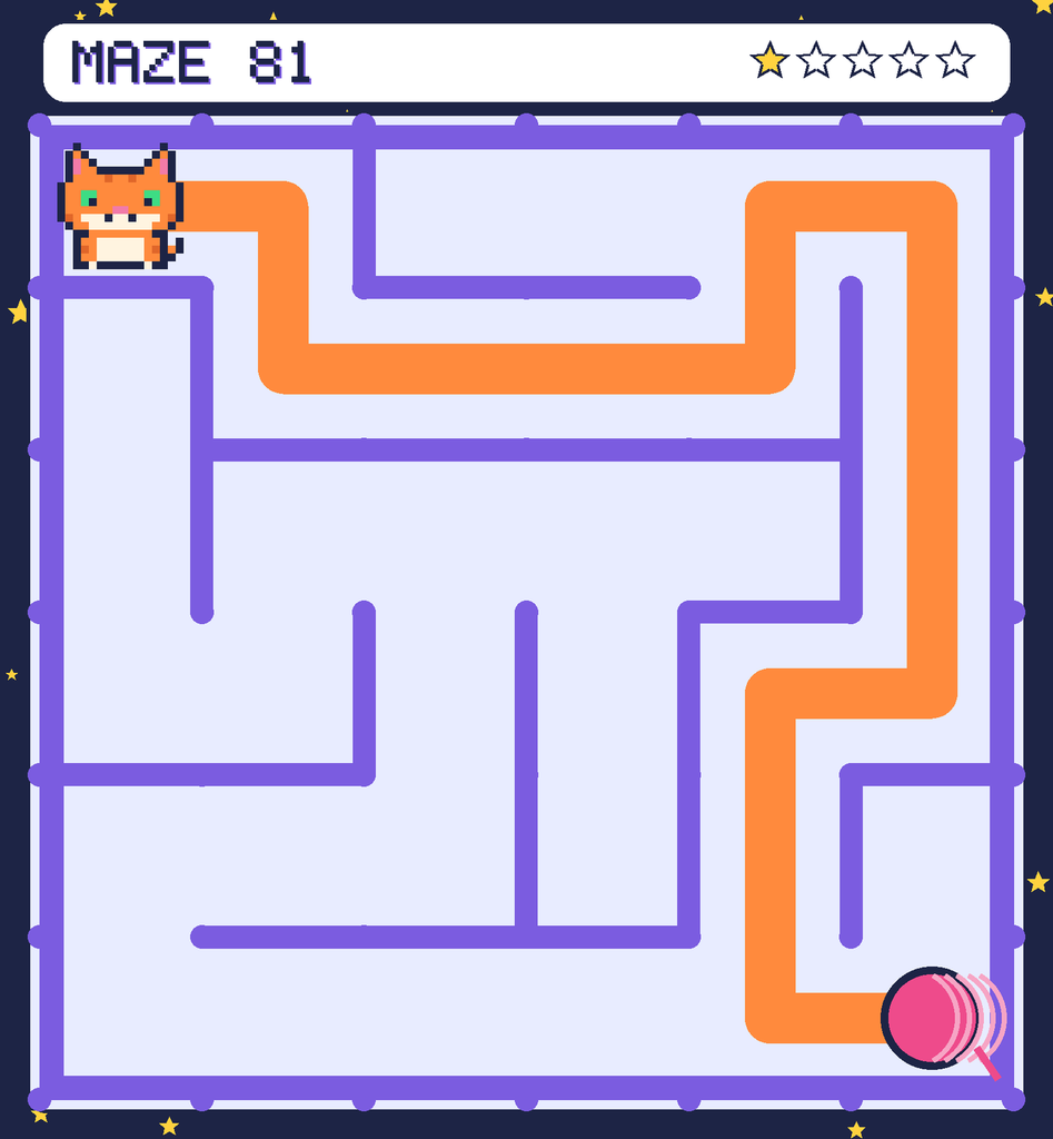 The solved maze 81 with the route drawn as an orange line.