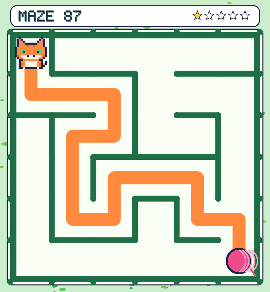 The solved maze 87 with the route drawn as an orange line.
