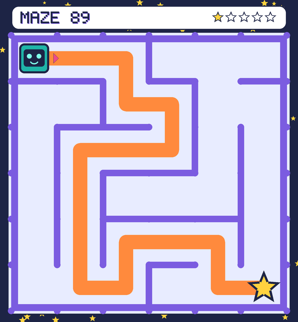 The solved maze 89 with the route drawn as an orange line.