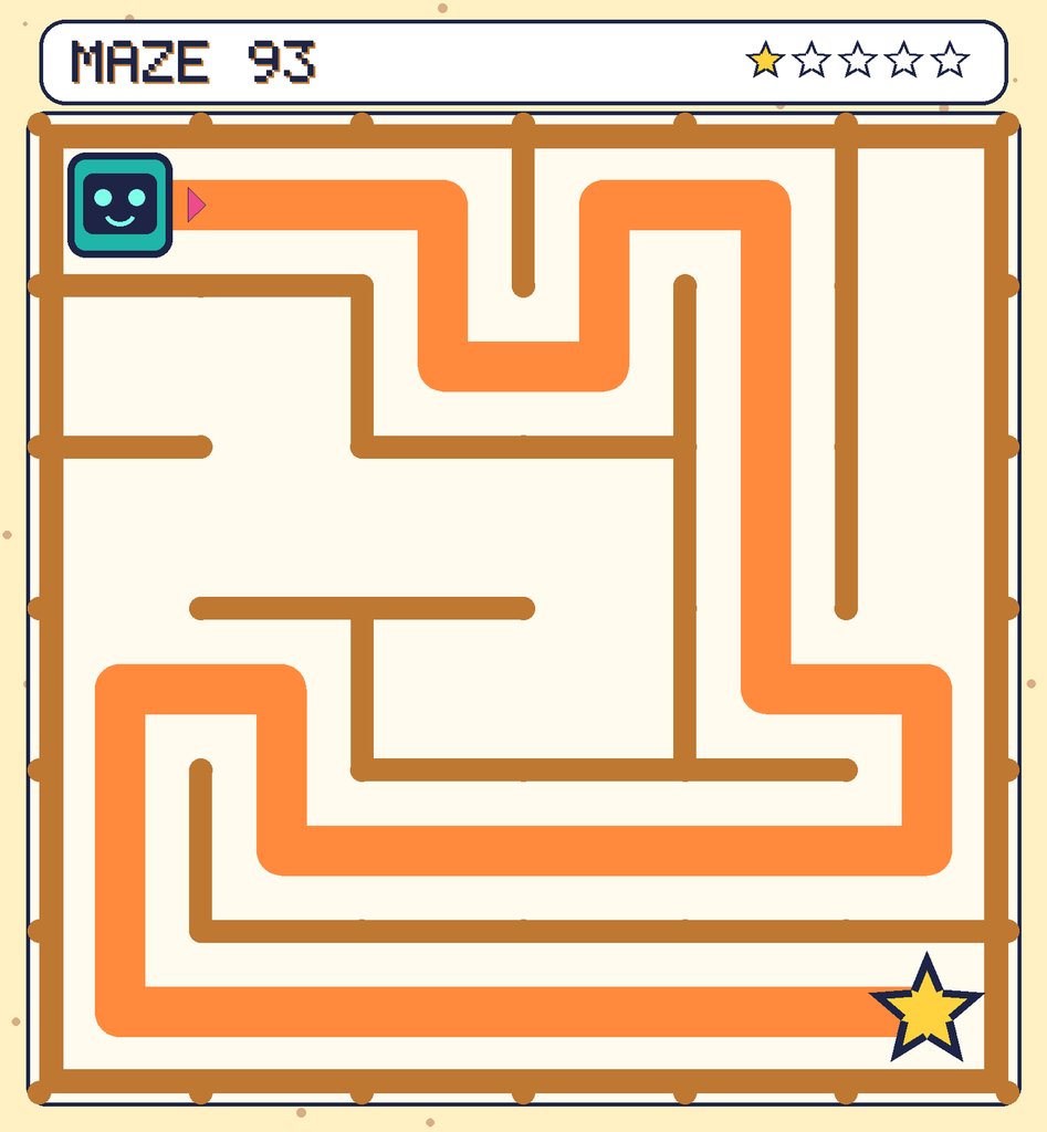 The solved maze 93 with the route drawn as an orange line.