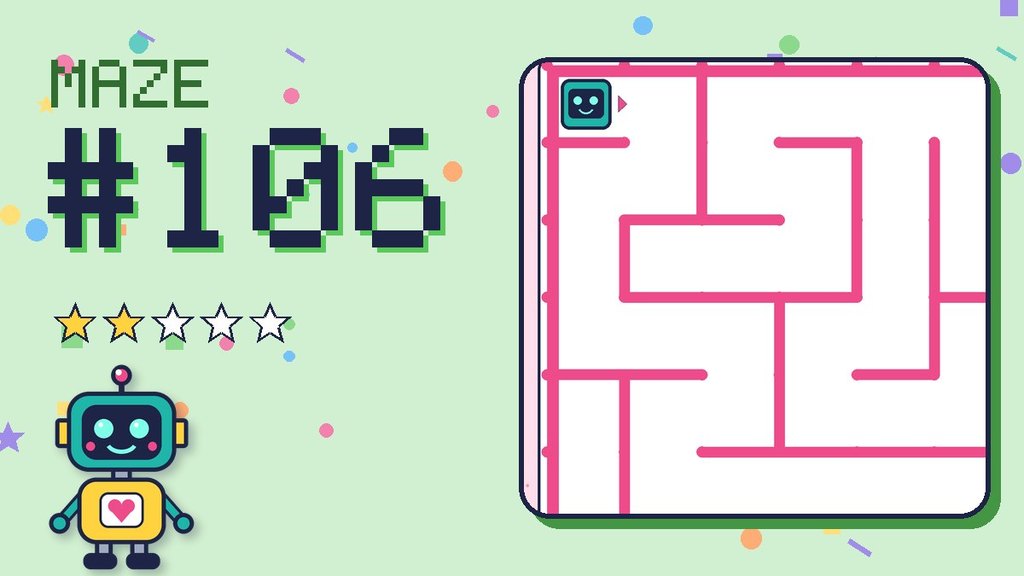 Maze 106 card: a corner of the candy castle maze with Beep