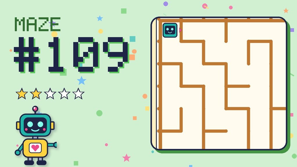 Maze 109 card: a corner of the desert ruins maze with Beep