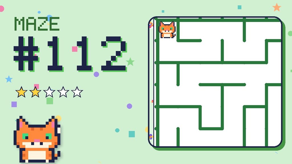 Maze 112 card: a corner of the garden maze with Pixel