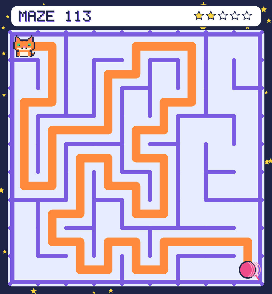 The solved maze 113 with the route drawn as an orange line.