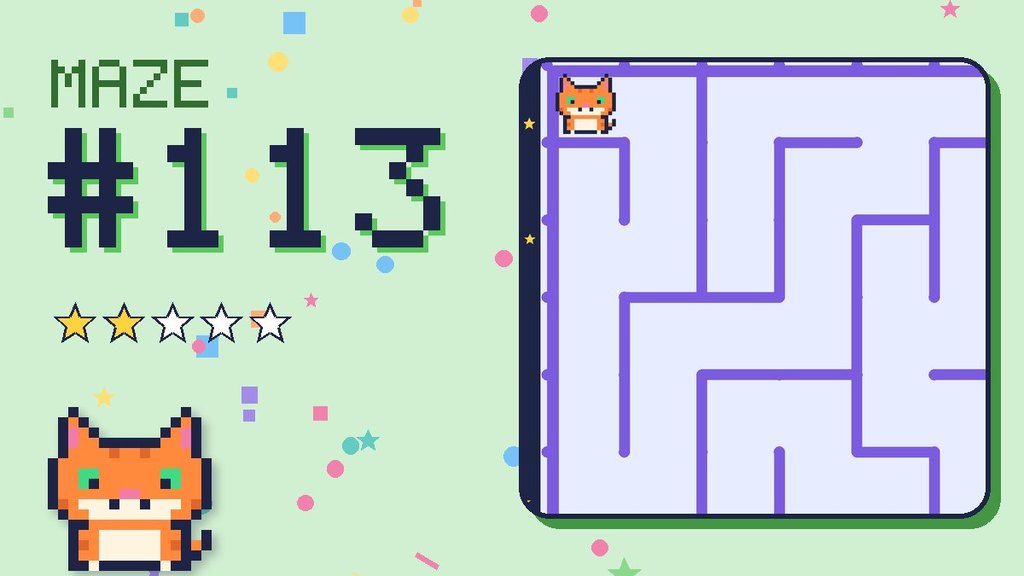 Maze 113 card: a corner of the space station maze with Pixel