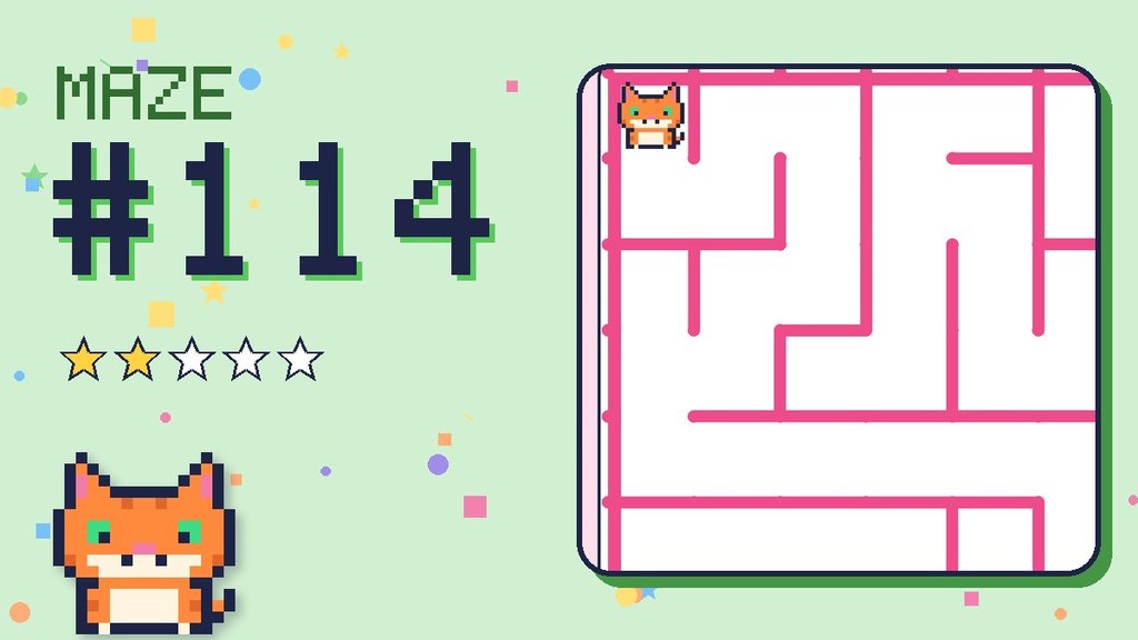 Maze 114 card: a corner of the candy castle maze with Pixel