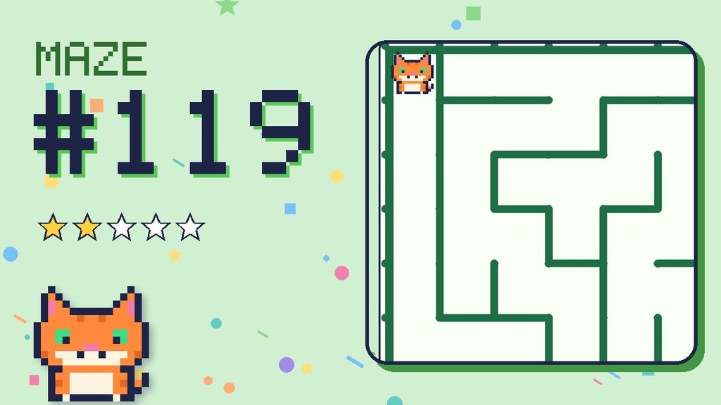 Maze 119 card: a corner of the pixel jungle maze with Pixel