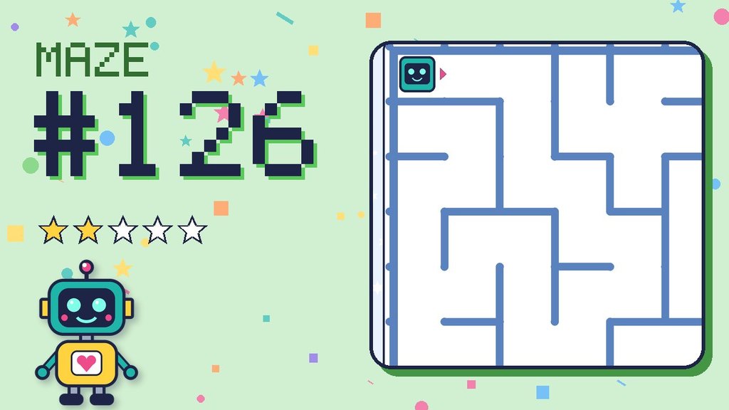 Maze 126 card: a corner of the snowy mountain maze with Beep