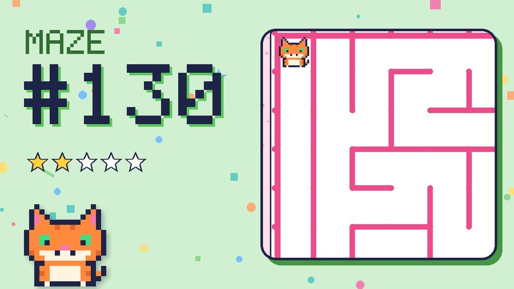 Maze 130 card: a corner of the candy castle maze with Pixel