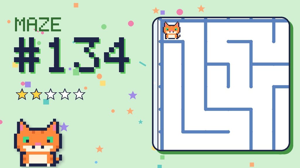 Maze 134 card: a corner of the snowy mountain maze with Pixel