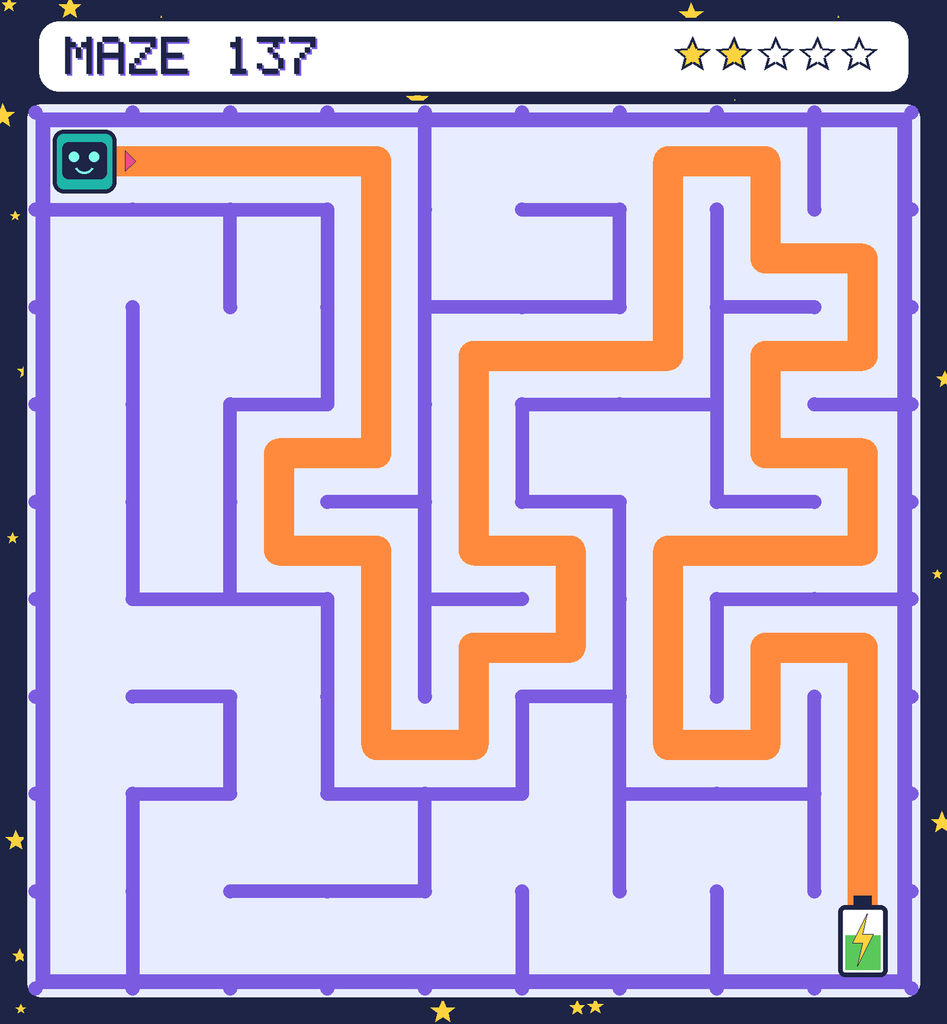 The solved maze 137 with the route drawn as an orange line.