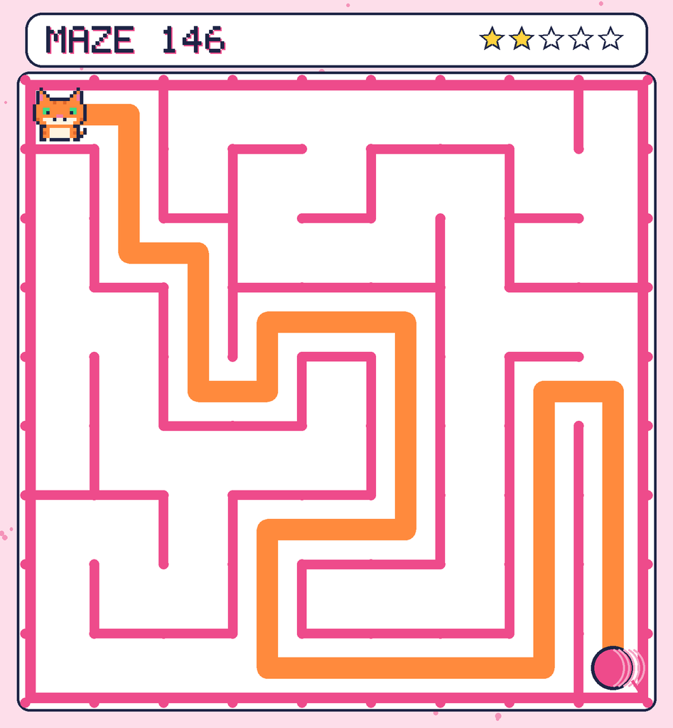The solved maze 146 with the route drawn as an orange line.