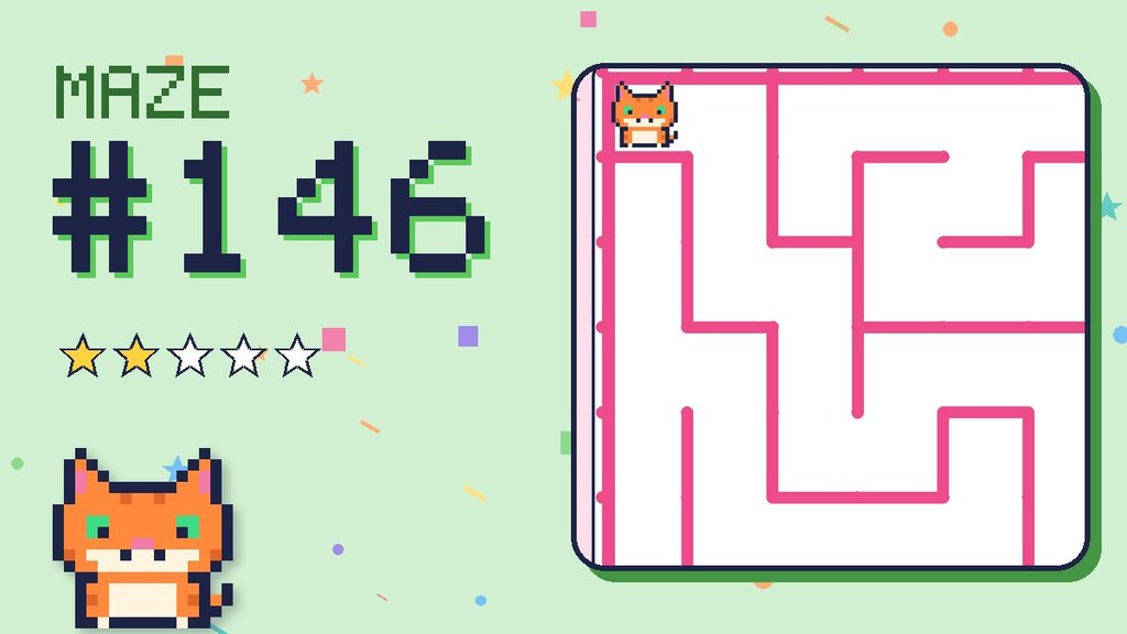 Maze 146 card: a corner of the candy castle maze with Pixel