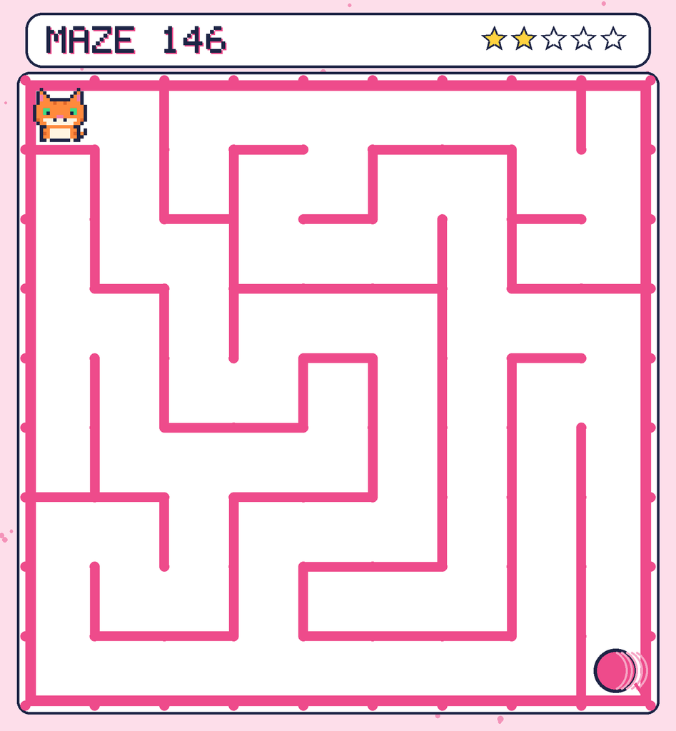 Maze 146. Pixel starts in the top-left corner. The ball of yarn is in the bottom-right corner.