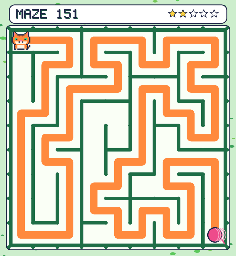 The solved maze 151 with the route drawn as an orange line.