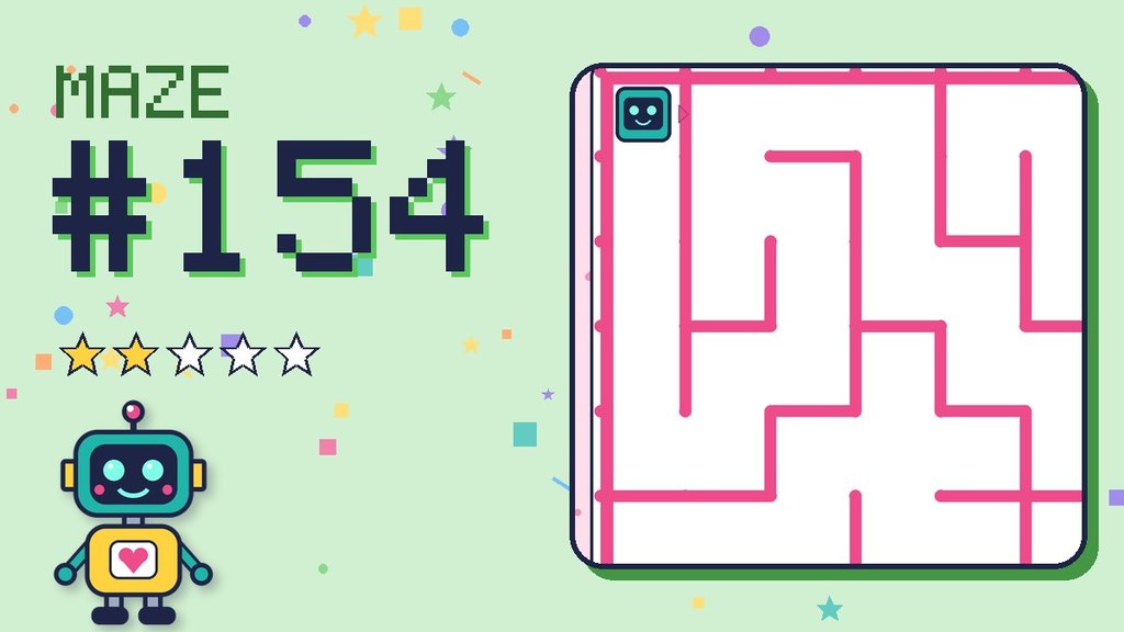 Maze 154 card: a corner of the candy castle maze with Beep