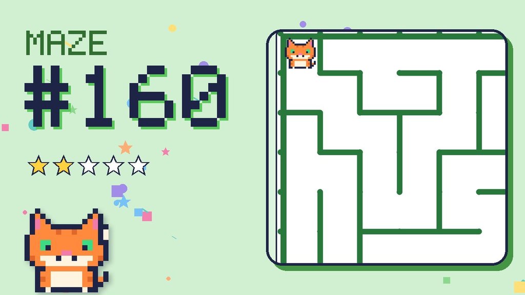 Maze 160 card: a corner of the garden maze with Pixel