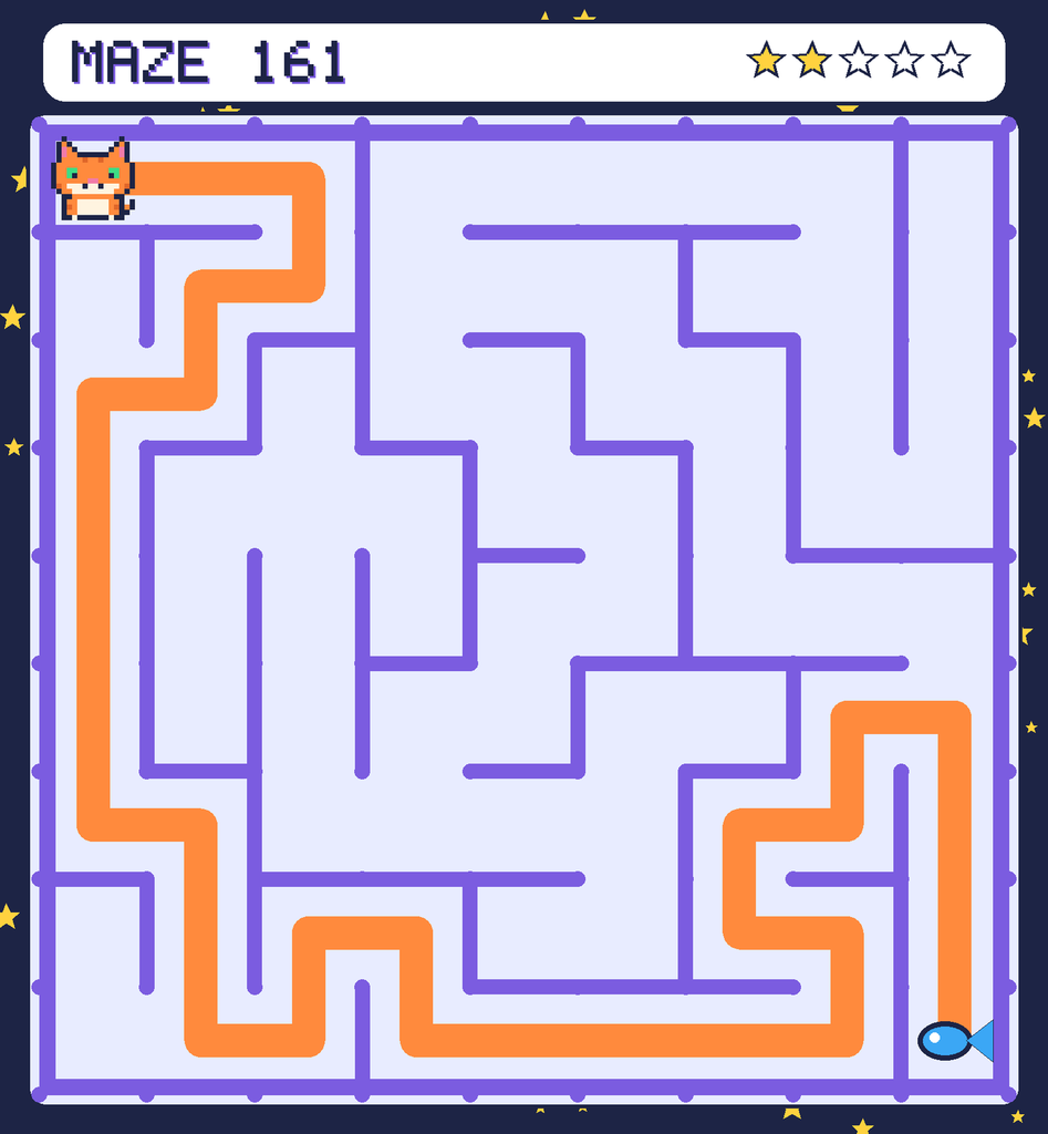 The solved maze 161 with the route drawn as an orange line.