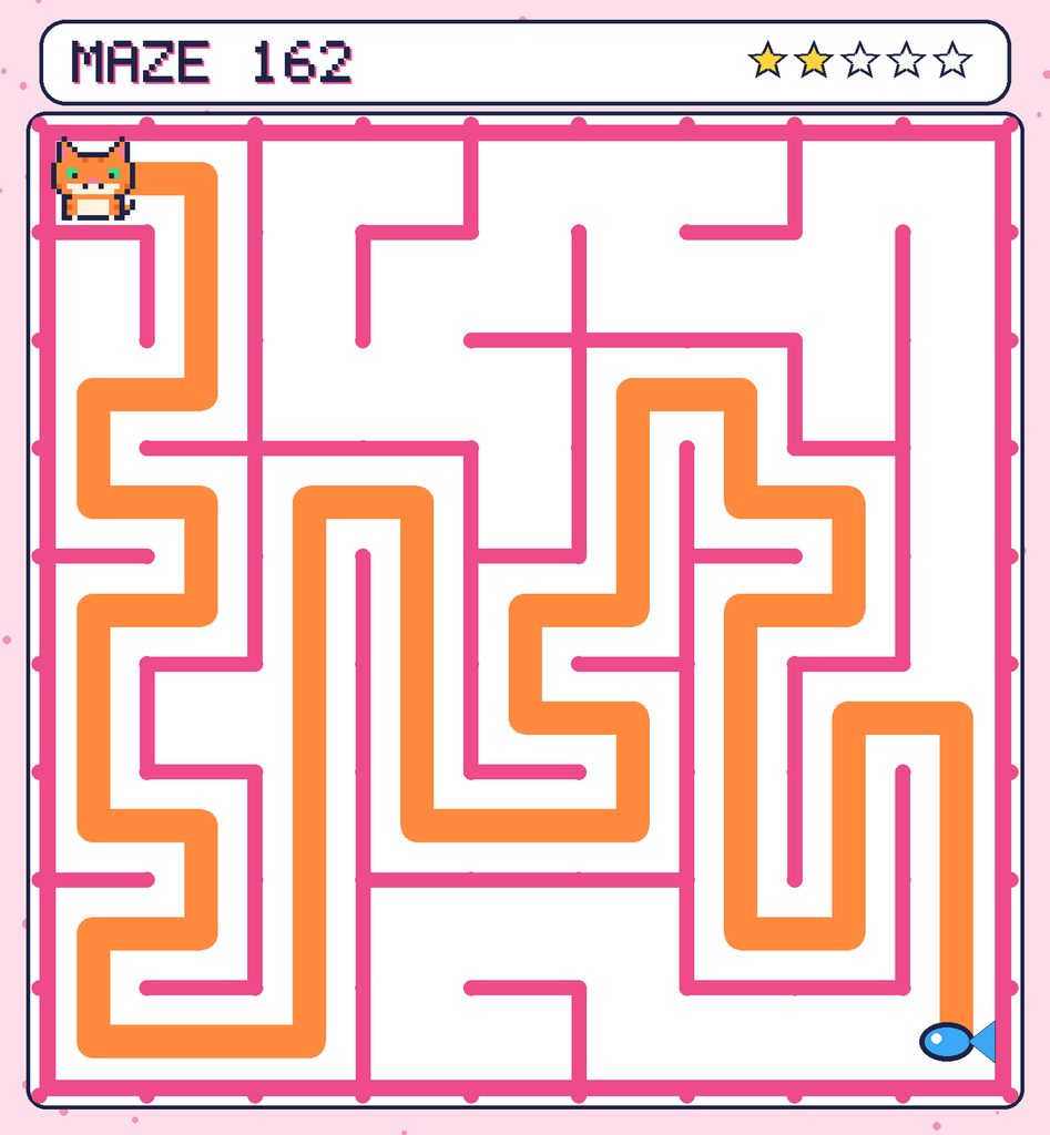 The solved maze 162 with the route drawn as an orange line.