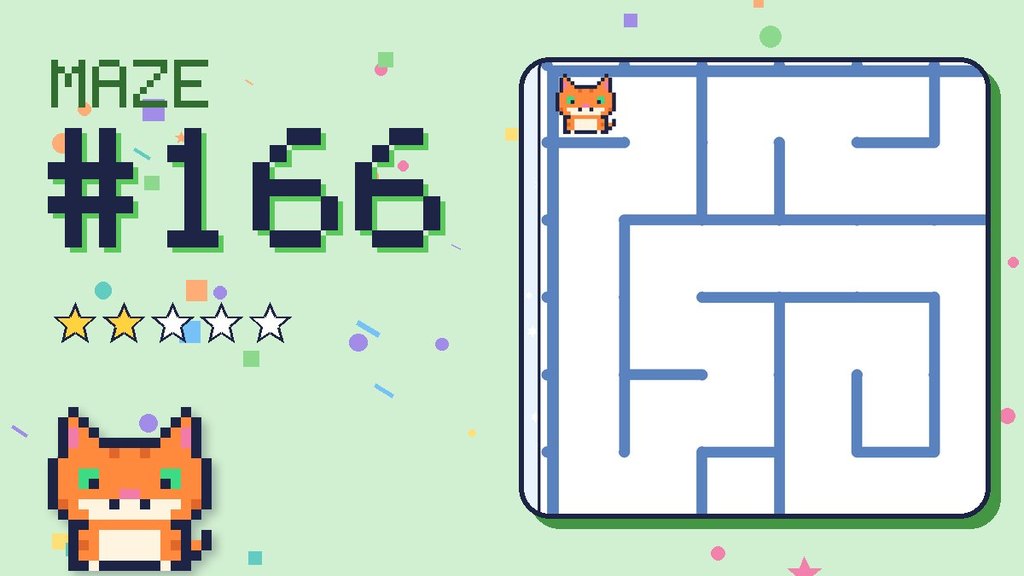Maze 166 card: a corner of the snowy mountain maze with Pixel