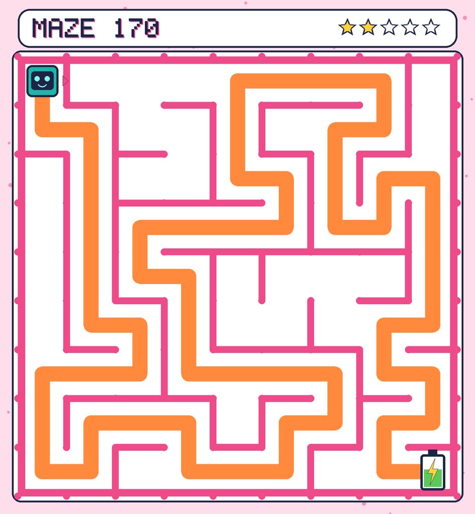 The solved maze 170 with the route drawn as an orange line.