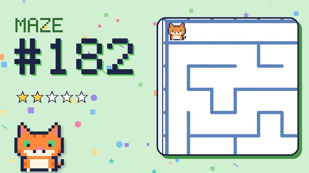Maze 182 card: a corner of the snowy mountain maze with Pixel
